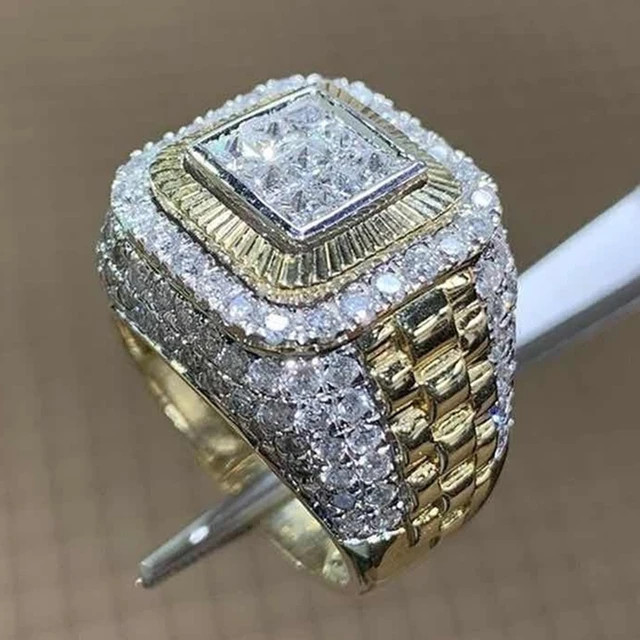 Wedding Band Ring Inlaid Crystal Invisible Setting Metal Wedding Men Jewelry
