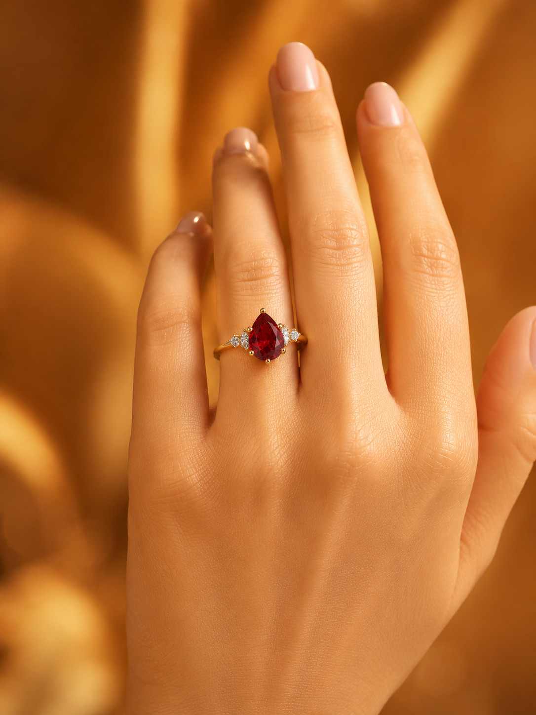 Lab Created Red Ruby Ring, Base Metal: Brass Finish: Gold Plated Gift for Her