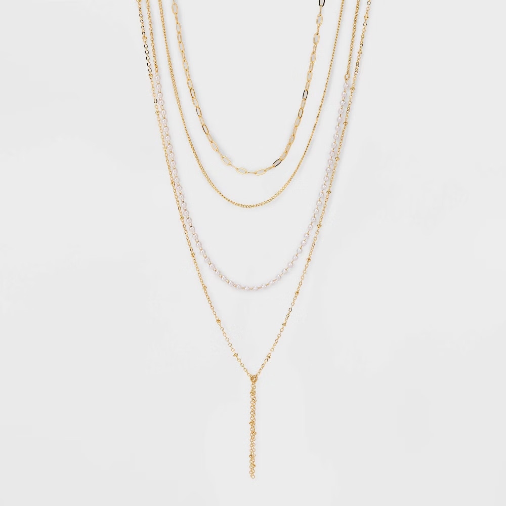 Pearl and Chain Multi-Strand Necklace – A New Day Gold Nickel-Free Lobster Claw