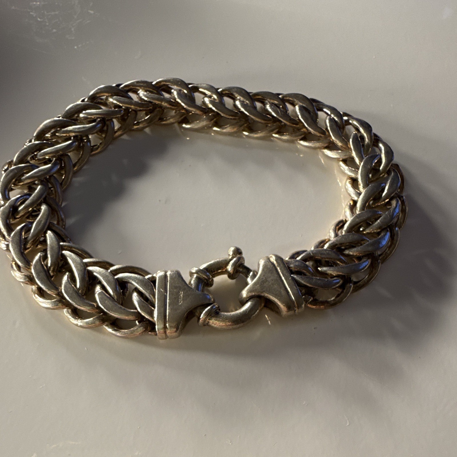 Silver Curb Link Chain Bracelet, Spring Ring Clasp, 7.6-8 in, No Stone