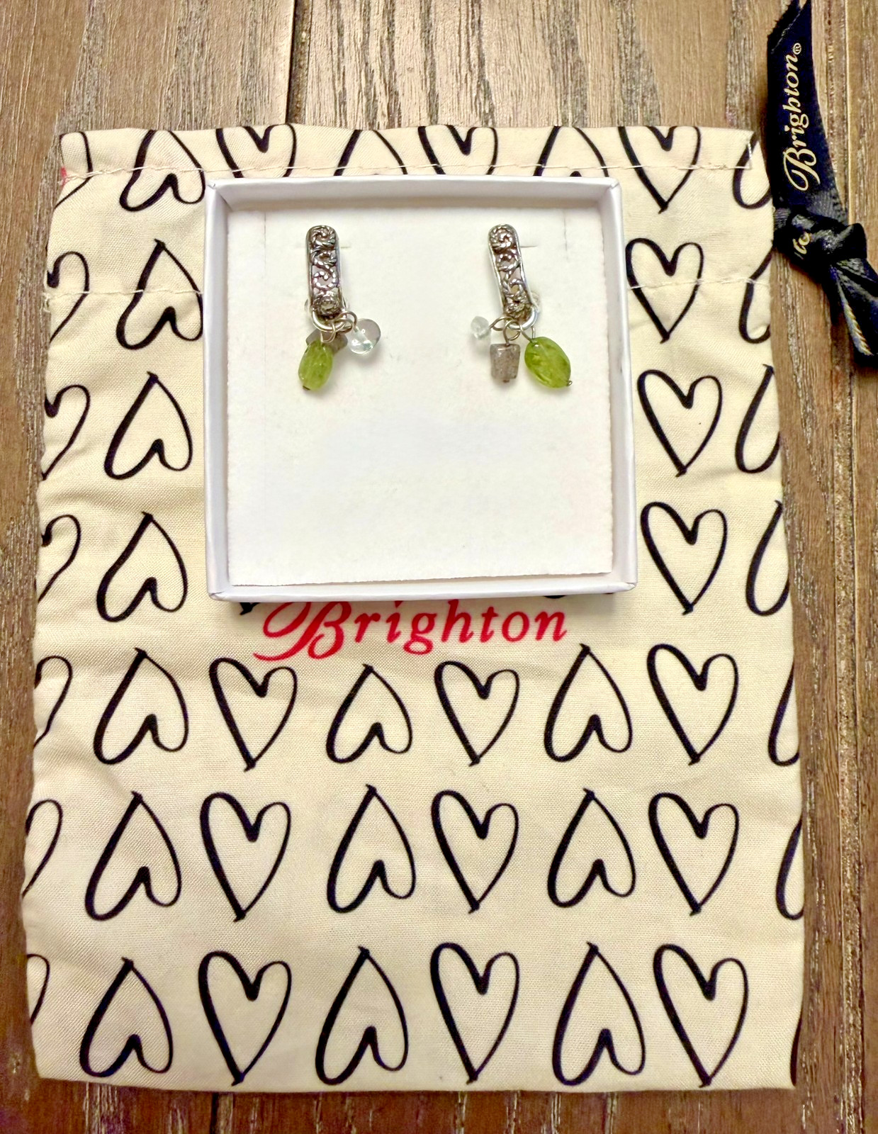 Brighton City Light Silver Dangle Earrings Peridot Green Quartz Semi-Precious