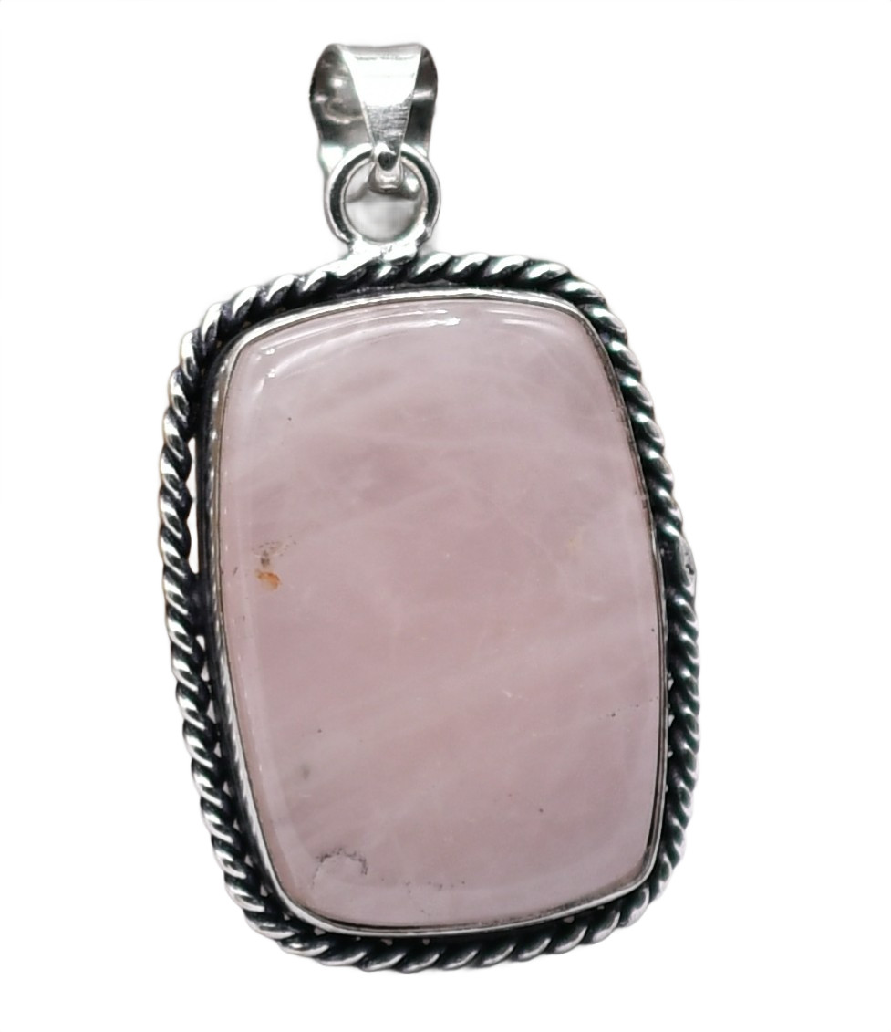 Rose Quartz Natural Gemstone Ethnic Silver Plated Pendant 2″ J 20