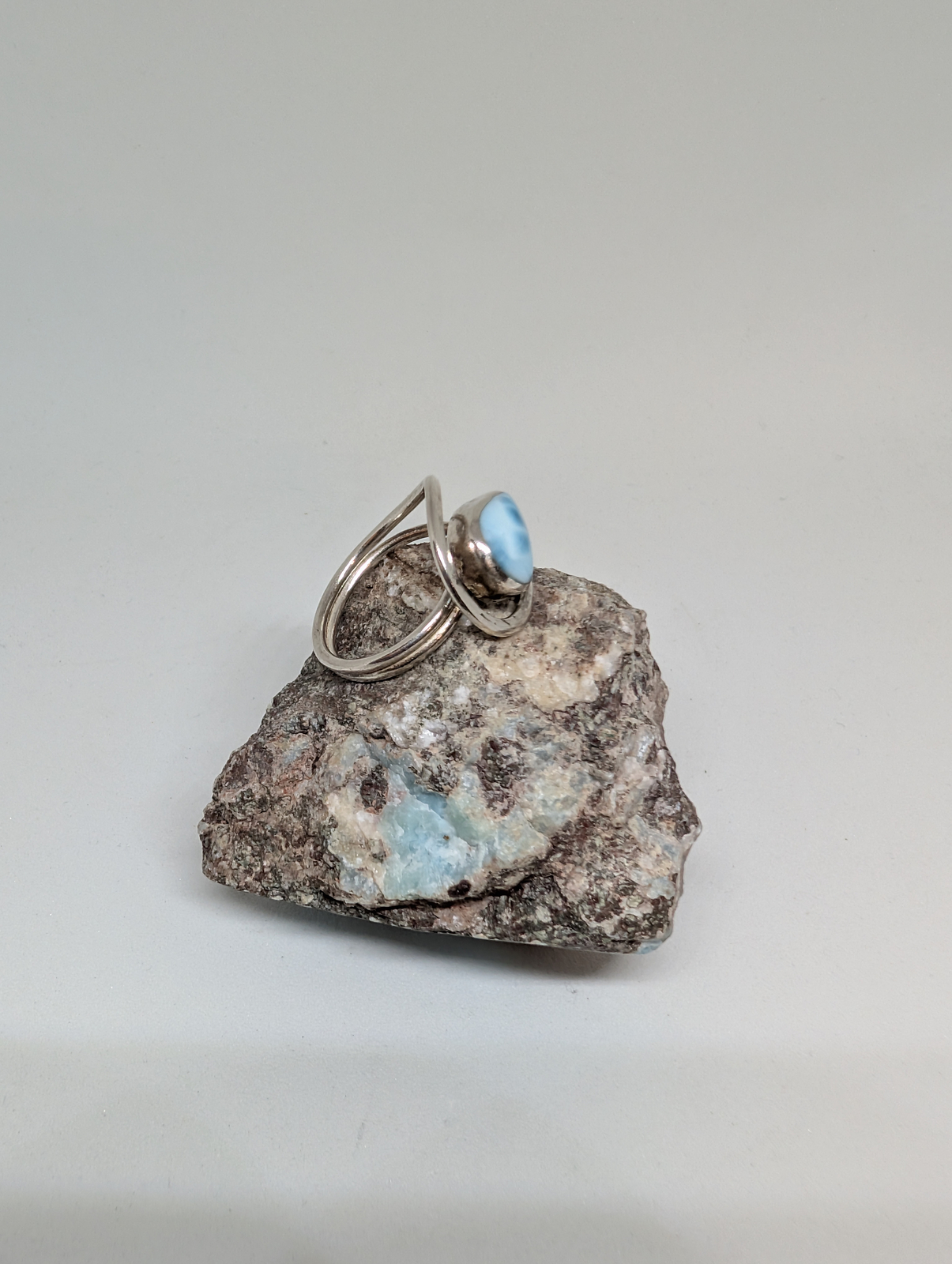 #018 Size 9 1/2 High Quality Asymmetrical Larimar Pectolite Ring
