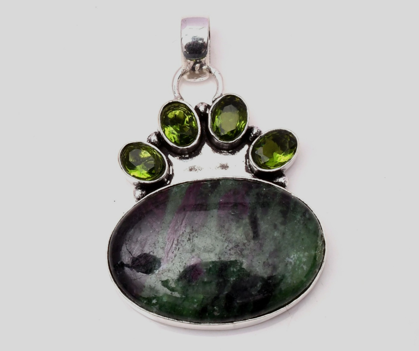 Ruby Zoisite Gemstone 925 Sterling Silver Jewelry Pendant 1.77″