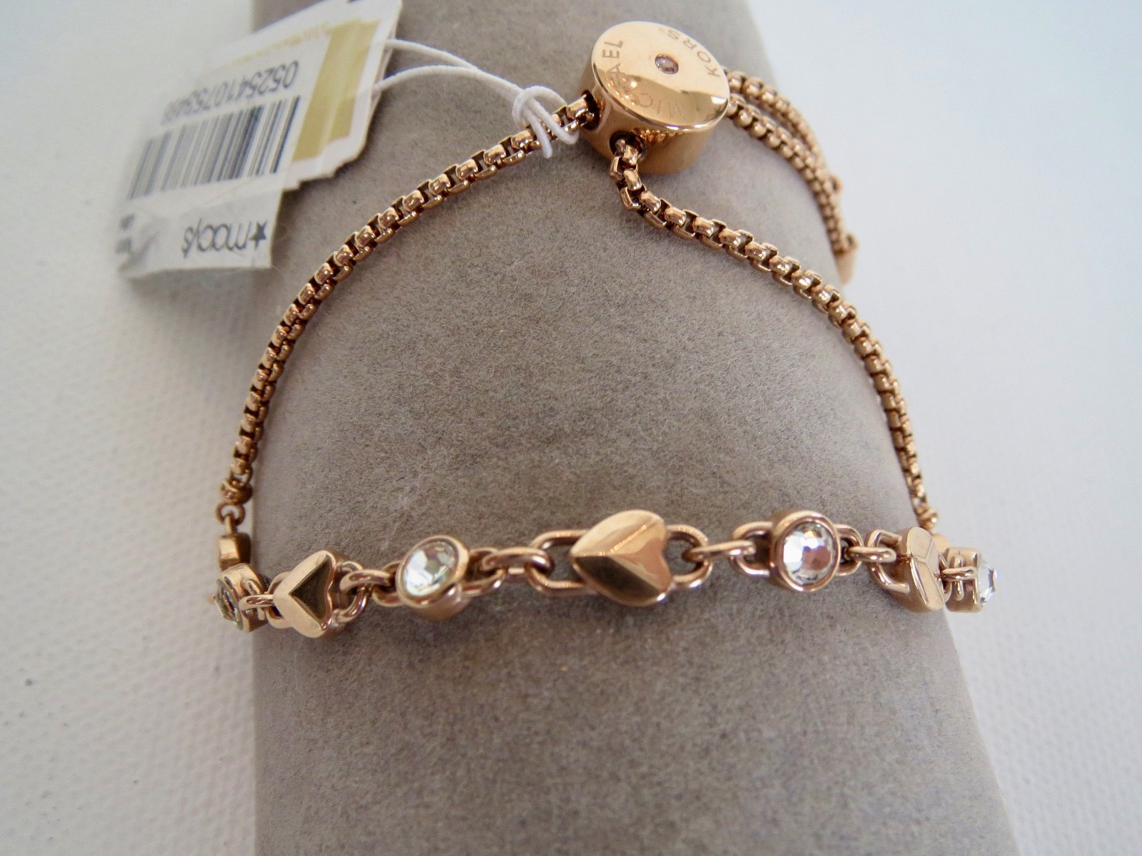 New w/Tags MICHAEL KORS Rose Gold Tone Adj Length BRACELET w/ Bezel Set Crystals