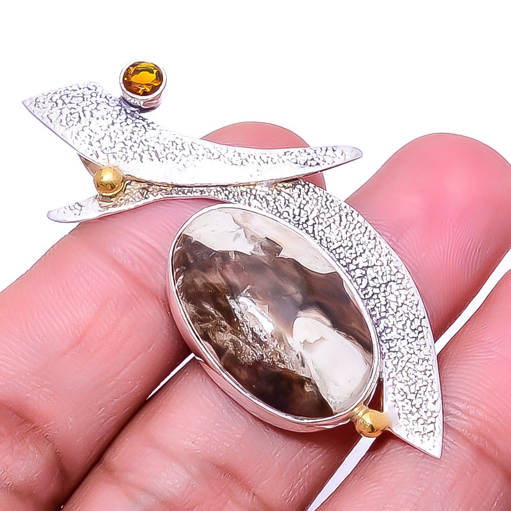 Petrified Peanut Wood Jasper – Australia 925 Sterling Silver Pendant 2.15″ P_3