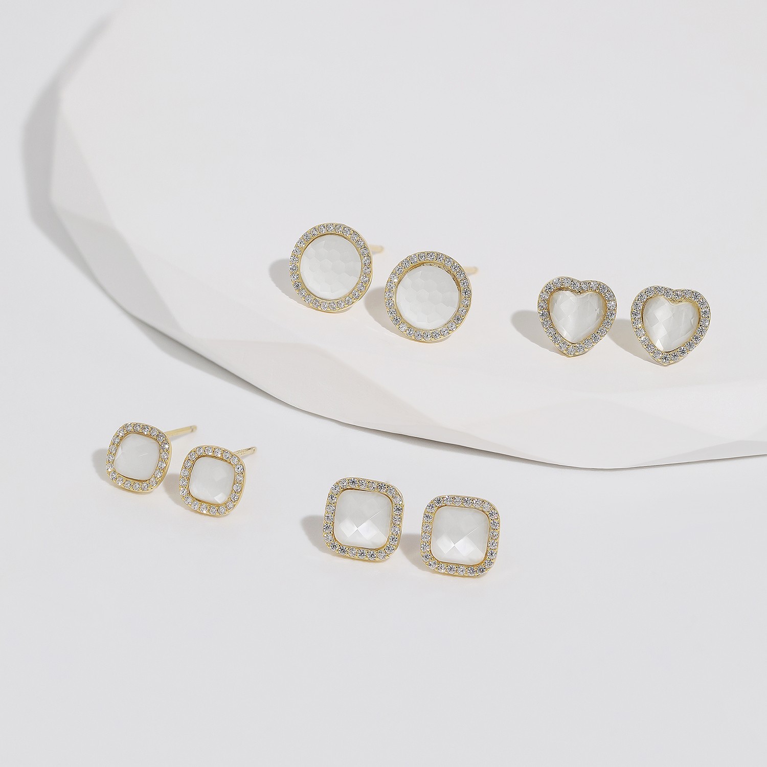 Meissa S925 Silver Square Studs Earrings Pink Blue White Green Geometric Jewelry