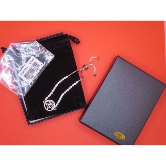 Cubic Zirconia Tree Of Life Adjustable Bolo Bracelet in Fine Silver Plate $75