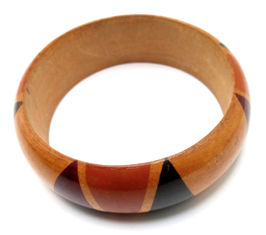 Vtg Boho Wood & Half Wood Lucite Bangle Bracelets w Lg Wood Lucite Hoop Earrings