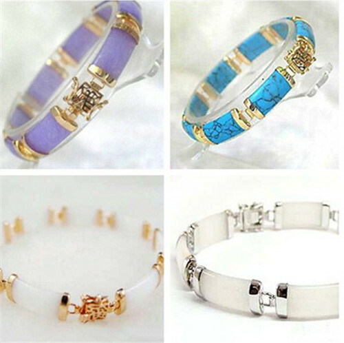 Fashion Jade 18K Gold Plated Gemstone Fortune Lucky Link Bracelet Jewelry