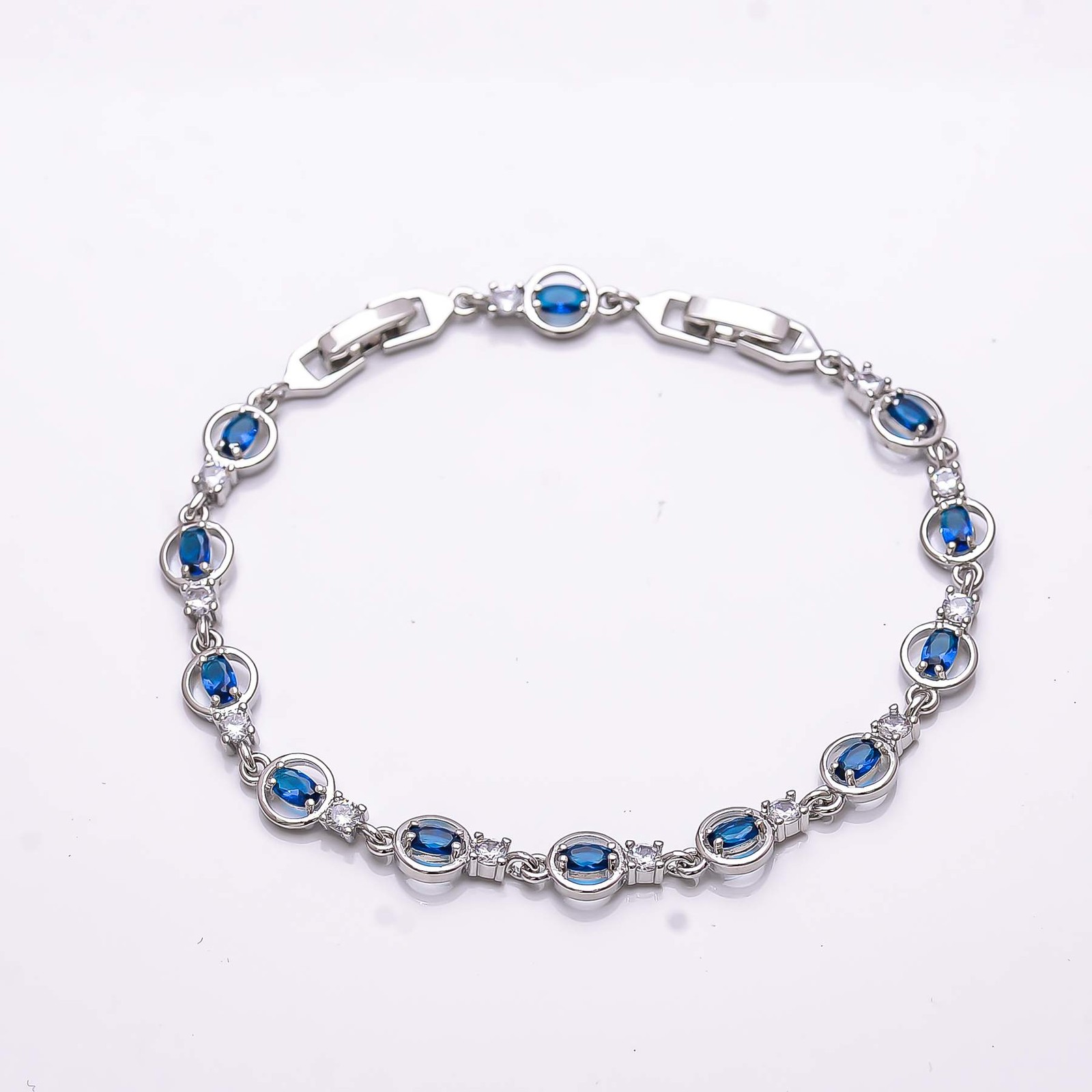 Blue Sapphire & CZ – Simulated 925 Sterling Silver Tennis Bracelet 8.99″ B069542
