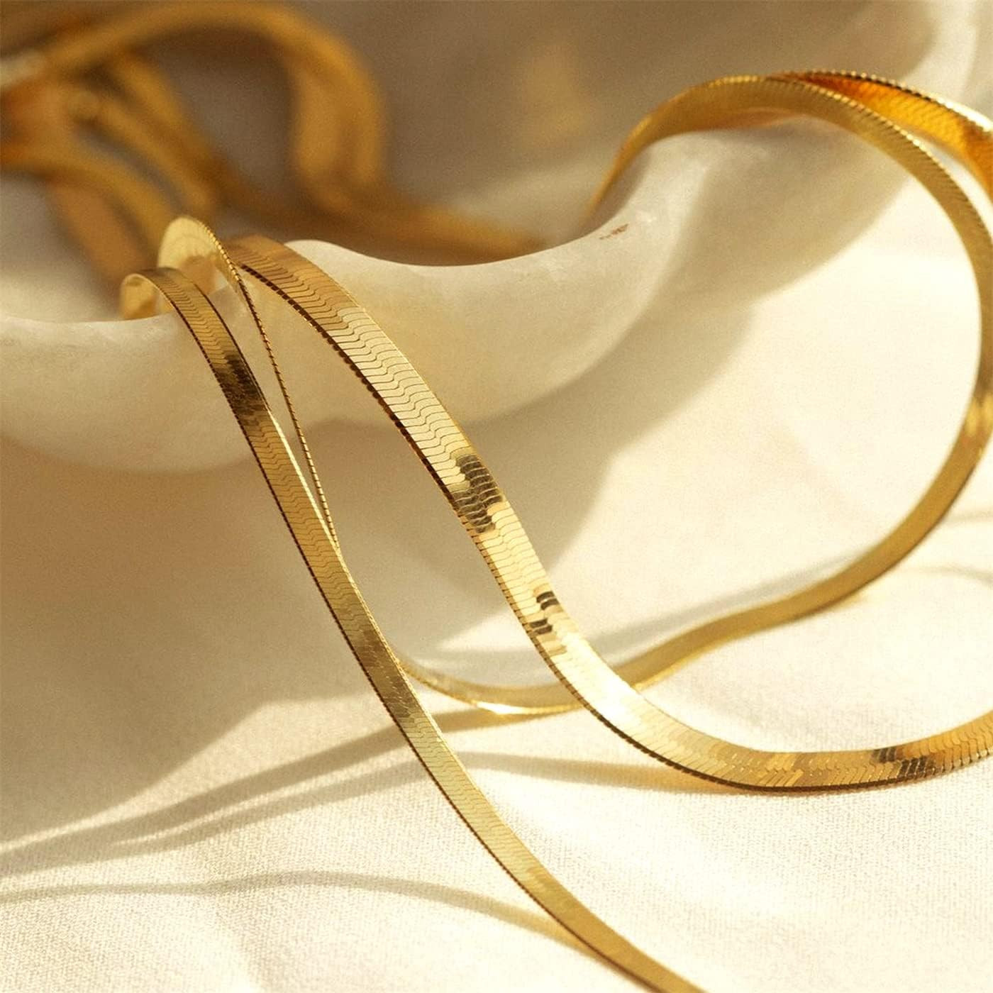 14K Gold Plated Necklaces for Women, Dainty Gold Herringbone Choker Necklace Thi