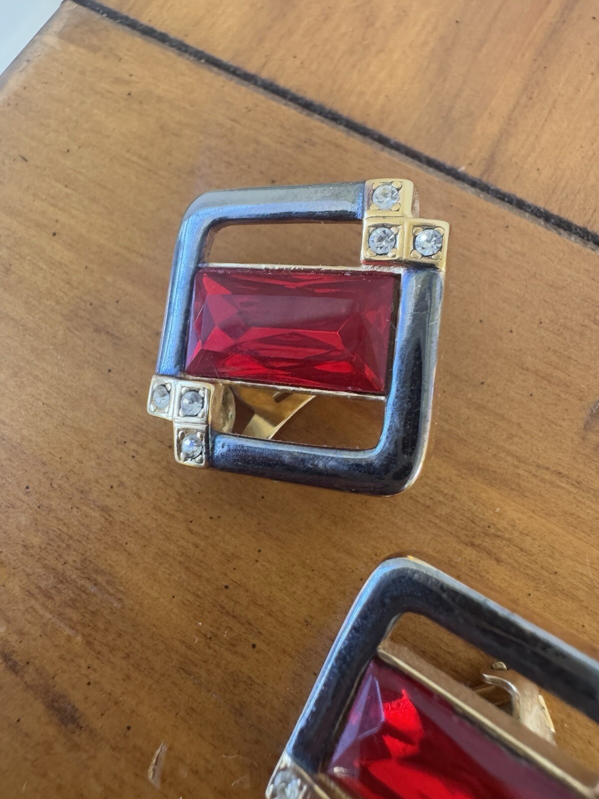 Signed Lanvin Couture Ruby Red Crystal & Rhinestone Clip on Earrings