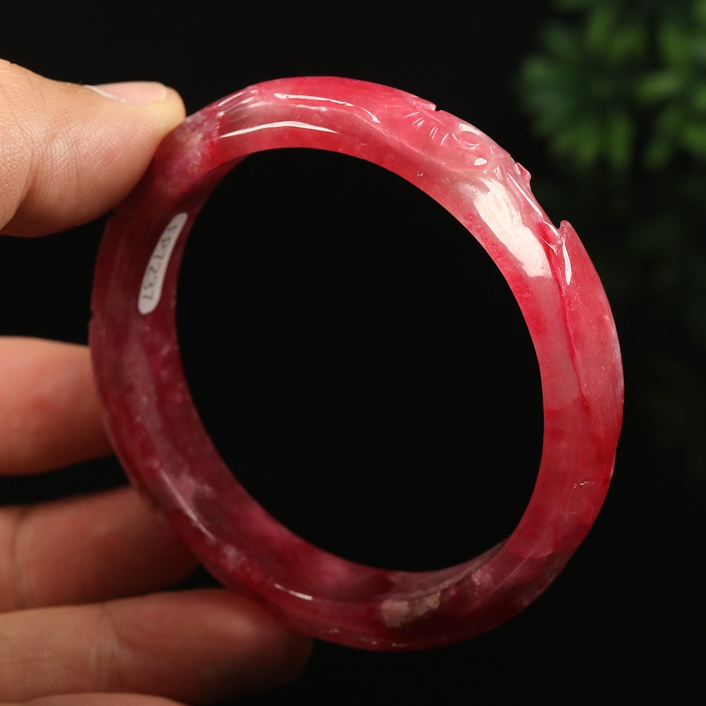 59mm Red Brown Jadeite Jade Bangle Bracelet Hand-carved Ruyi Burma Jade A-14527