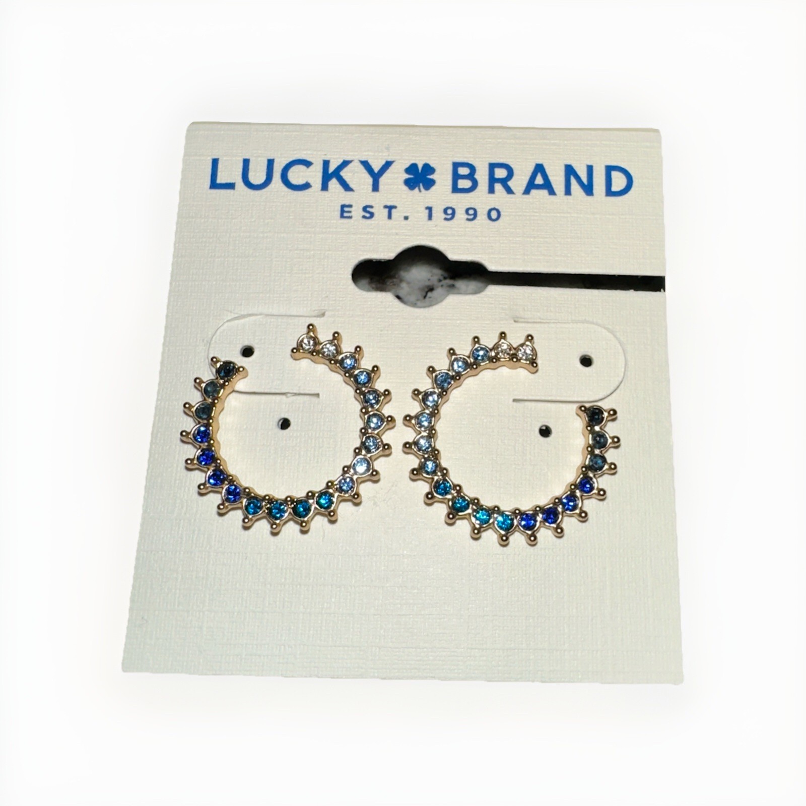 Lucky Brand Gold Tone Earrings Pave Ombré Open Stud Post Back Closure Brand New