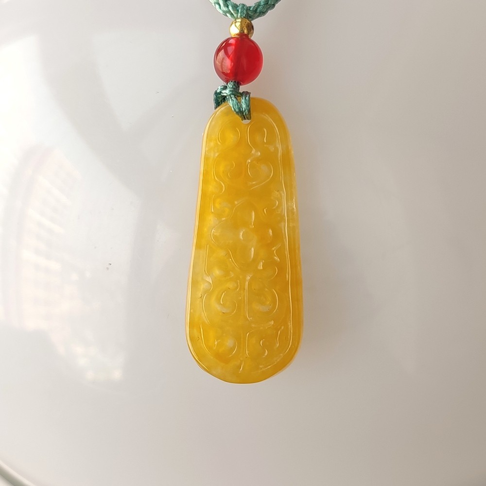 Certified Grade A Ice Yellow Natural Burma Jade jadeite Flower 花开富贵 Pendant