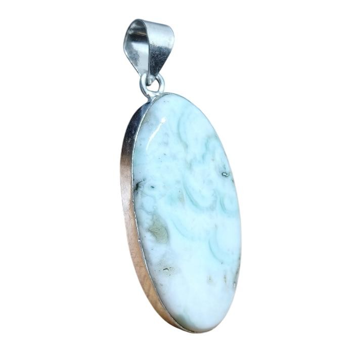 Larimar Natural Gemstone Antique Silver Plated Pendant 2.5″ J 1800