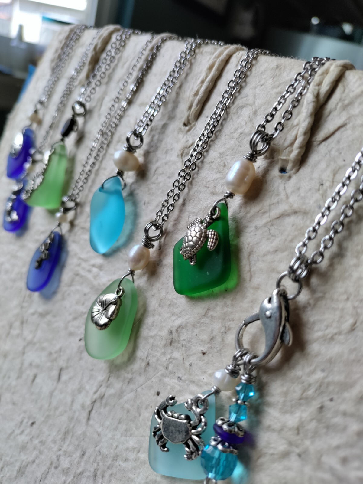 BEACH Necklace Sea Glass Charm Sea Life Ocean Gift for Her Casual Chain Wedding