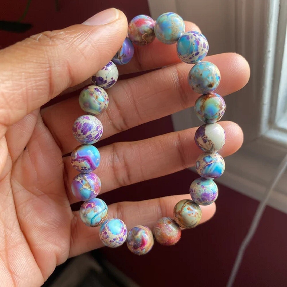 Natural 10mm Imperial Jasper Beaded Bracelet for Meditation Healing Hand Woven