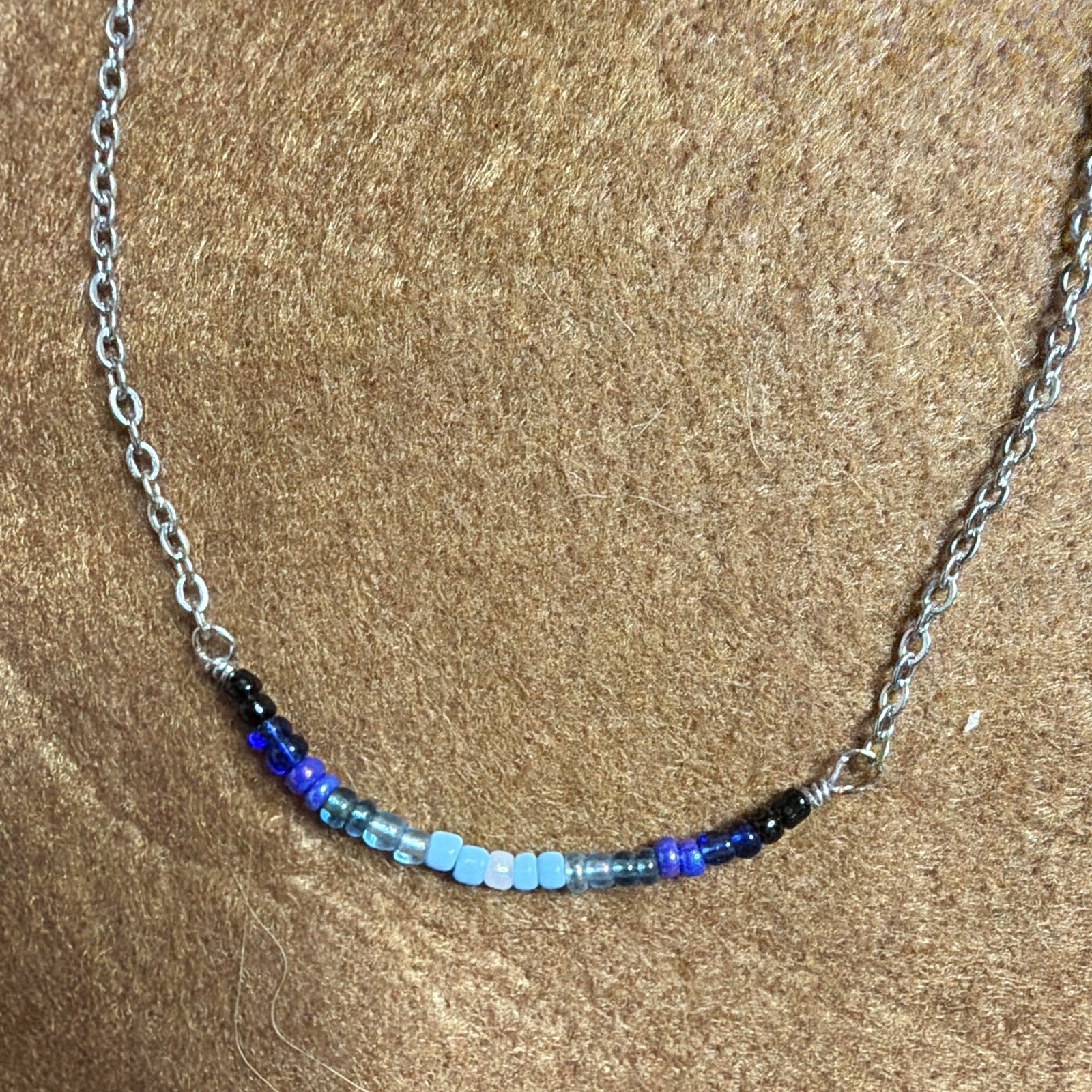 Seed Bead & Chain 18in Western Style Silver Tone Necklace Southern Night Sky