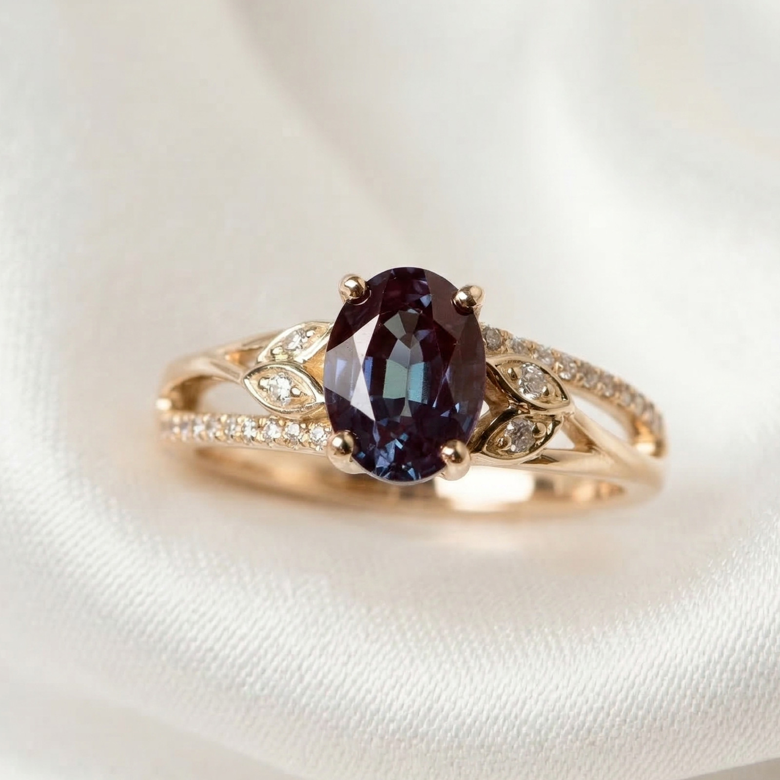 925 Sterling Silver Oval Alexandrite Gemstone Ring, June Birthstone