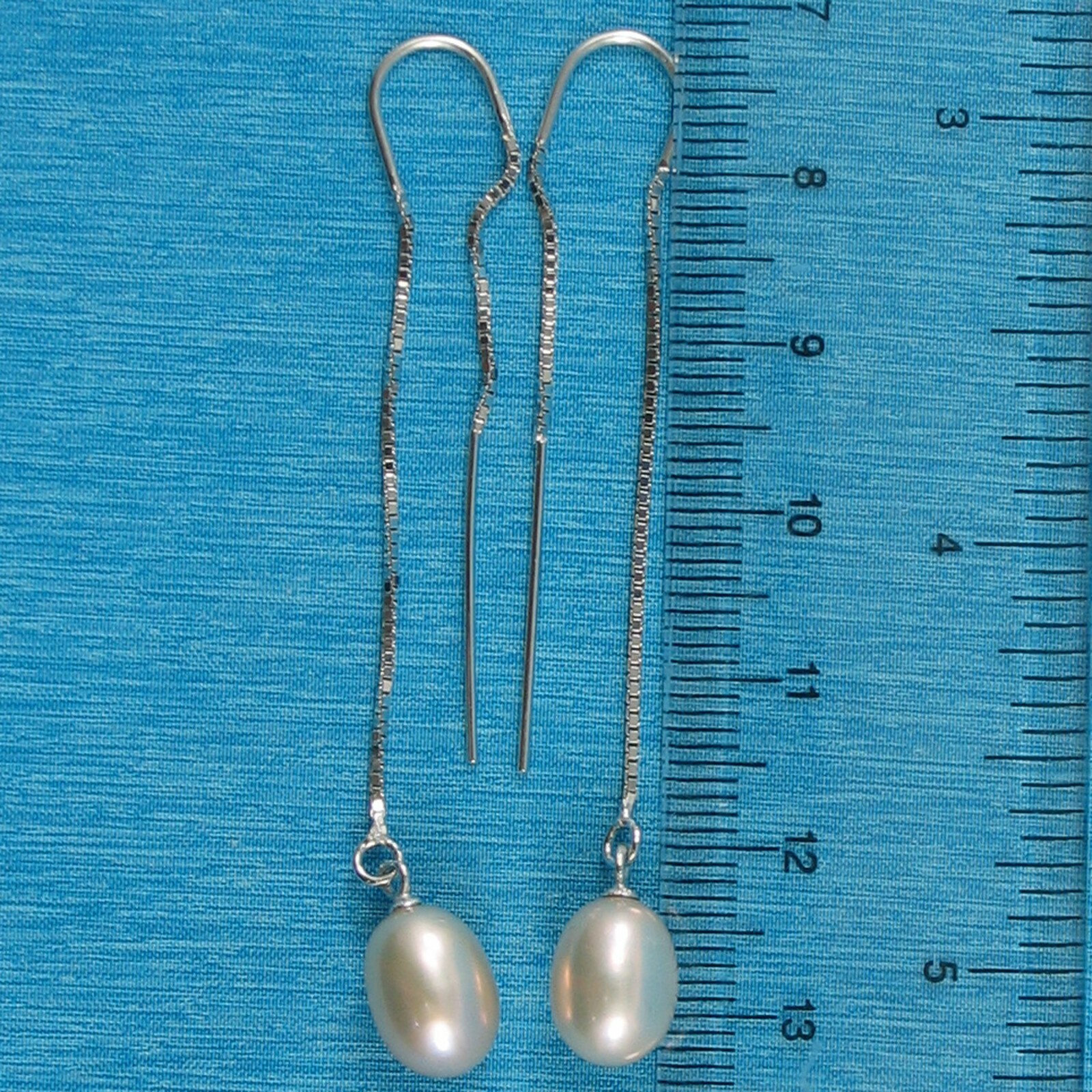 Solid Sterling Silver Box Chain Threader & Pink Pearl Drop/Dangle Earrings TPJ