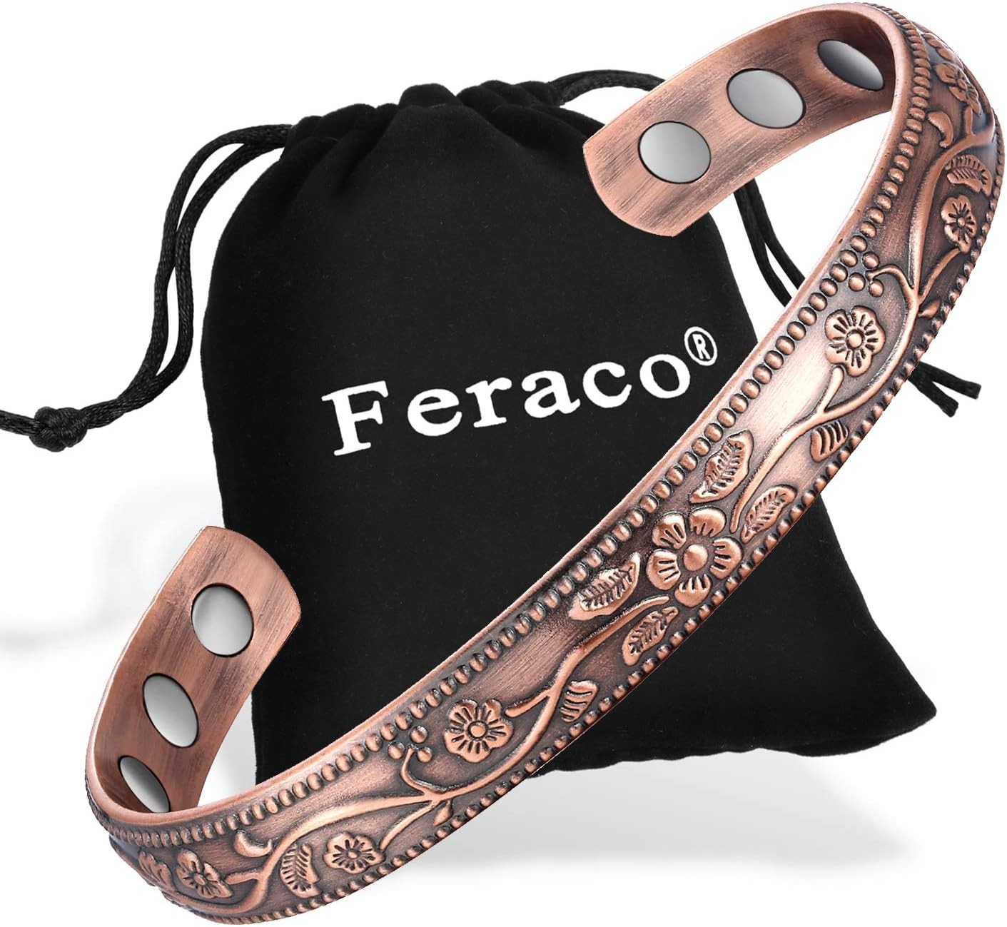 Feraco Copper Bracelet for Women, Ultra Strength Magnetic Bracelets, 99.99% Pure