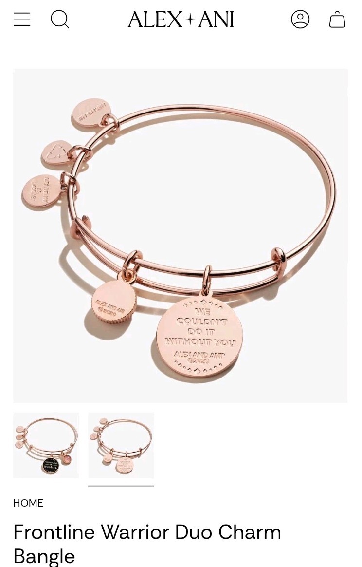 Alex and Ani ” Frontline Warrior ” Rose Gold Duo Charm Bangle Bracelet 🔆 New