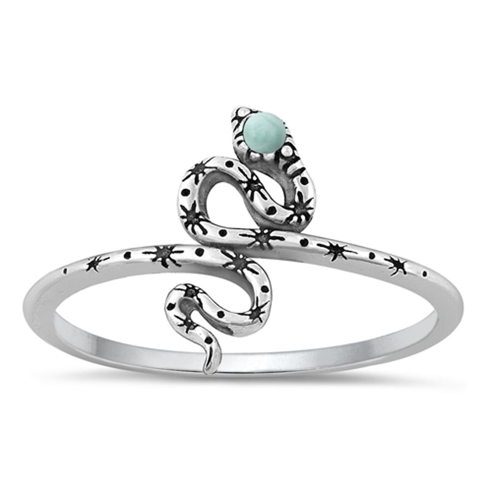 Larimar Unique Snake Ring New .925 High Polished Sterling Silver Band Sizes 4-10