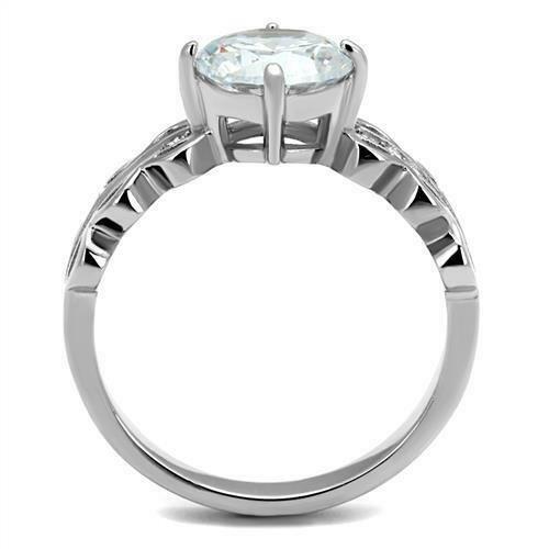 TK2658 – High polished (no plating) Stainless Steel Ring with AAA Grade CZ in