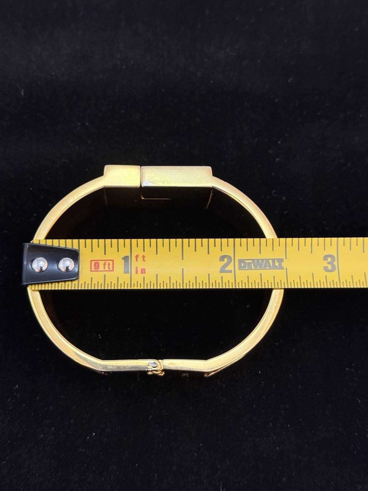 Loewe signed hinged bangle cuff bracelet gold & silver tone brown leather inlay
