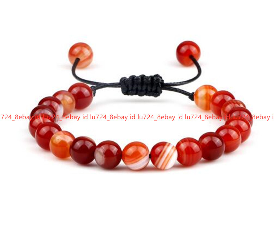 6/8/10/12/14mm Multicolor Striped Agate Round Gem Beads Adjustable Bracelet 7.5″