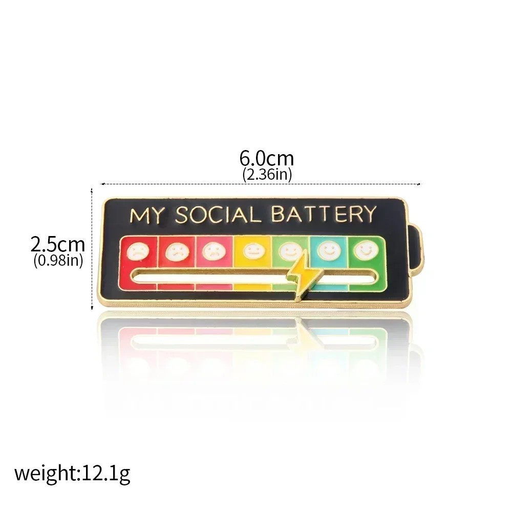 1pcs Funny Social Battery Slider Pin – 7-Mood Expression Badge, Interactive Pin