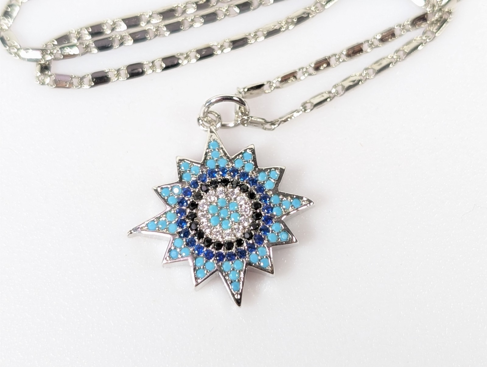 Blue Enamel Necklace Lot Evil Eye Blue Sun Dainty Wave