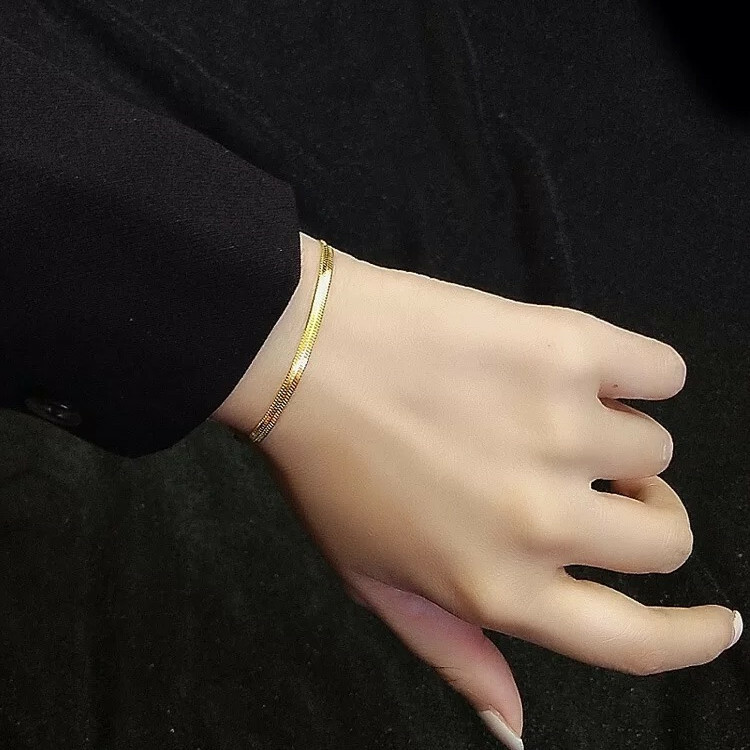 NEW 18K Yellow Gold Plated 3MM Flat Curb Chain Solid Link Bracelet Mens & Womens