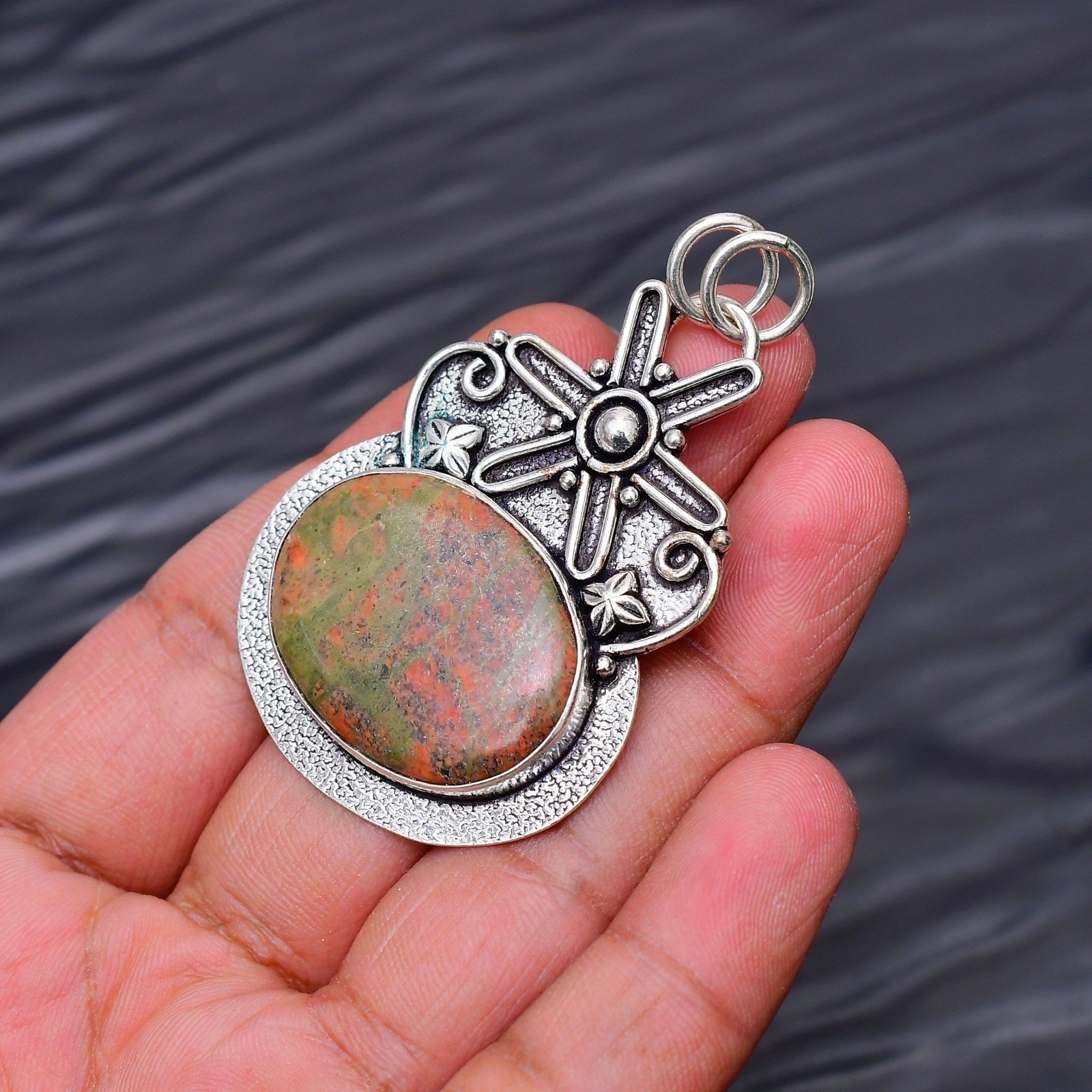 Unakite Gemstone 925 Sterling Silver Handmade Pendant Jewelry Approx – 2.16″