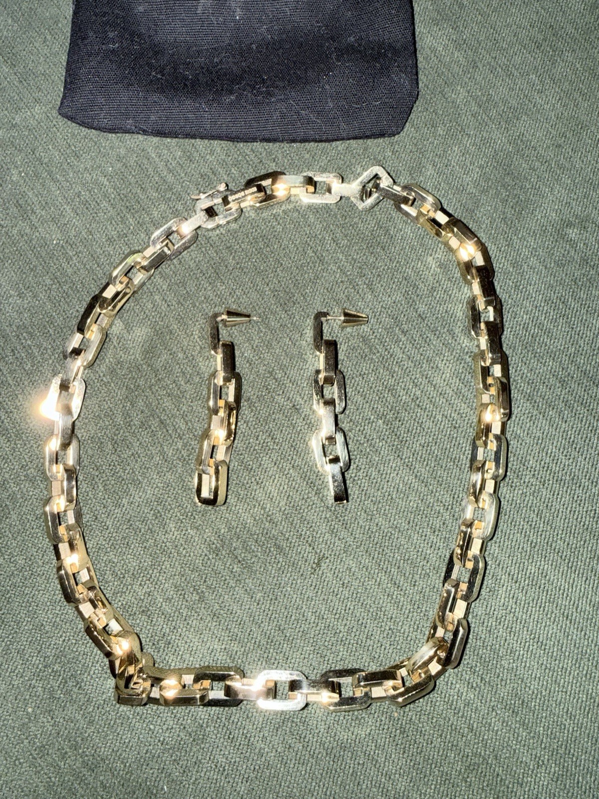 Eddie Borgo Supra Link Necklace Earrings Set Gold 12k Plated Industrial Modern