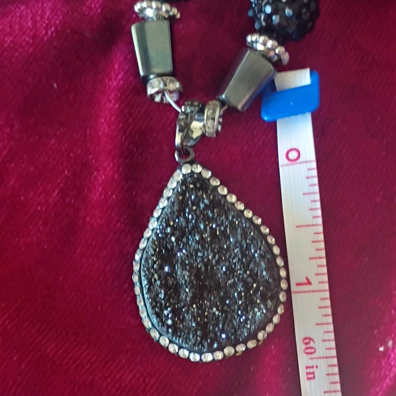 DrusyvBlack Crystal Teardrop Hematite Necklace & Dangle Earrings Bracelet Set