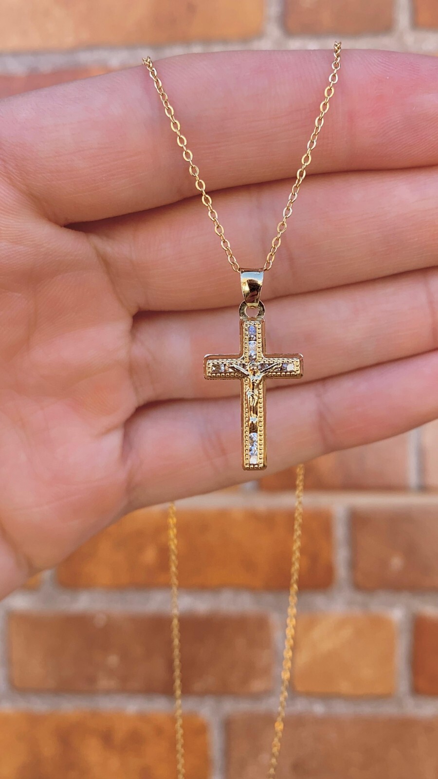 14K Gold Filled Cross Necklace Charm Crucifix Toddler Cable Chain Cadena Jóvenes