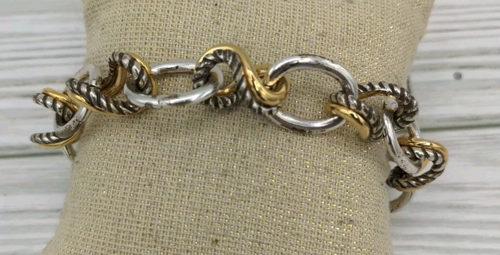 Brighton Silver & Gold Plated Textured Bracelet 7-8″ Adjustable