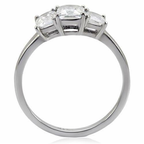 TK058 – High polished (no plating) Stainless Steel Ring with AAA Grade CZ in