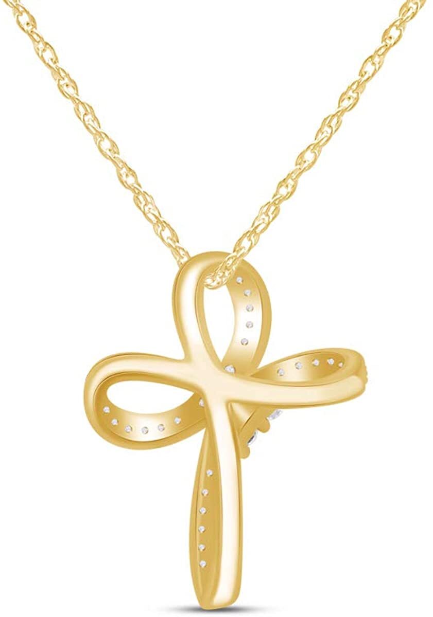 Loop Infinity Cross Pendant Necklace Simulated Diamond Sterling Silver 925