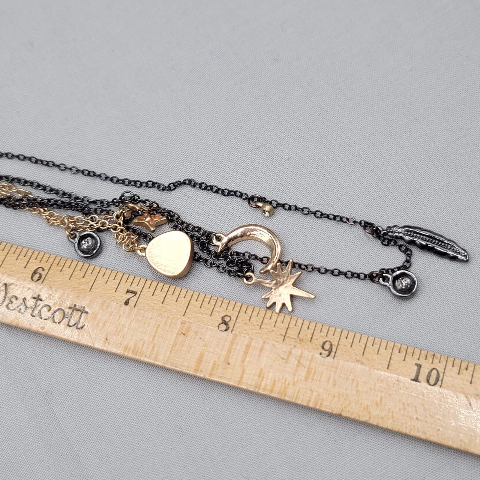 Celestial Convertible Necklace Silver tone Tri tone Charms 16″ Adj