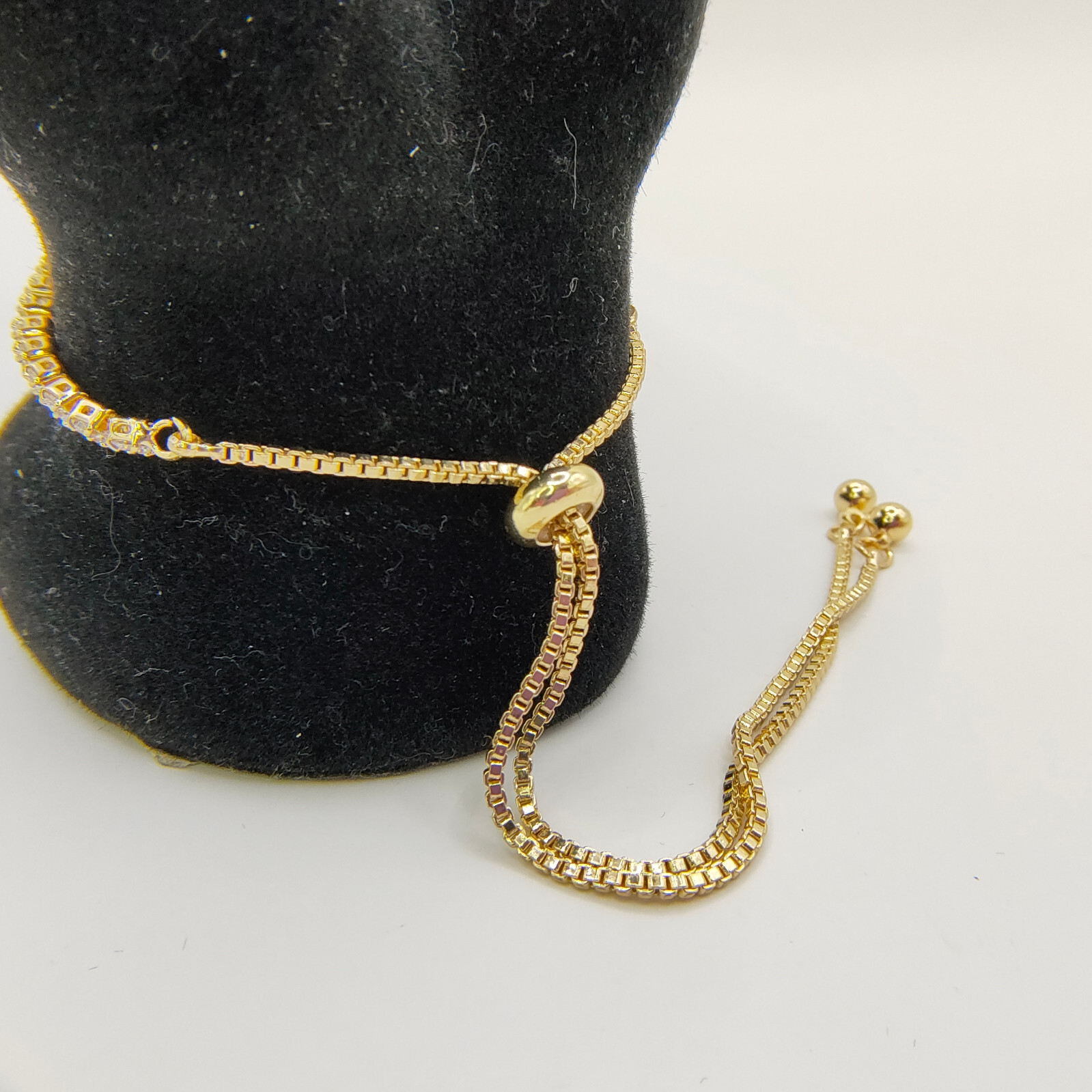 Tree of Life Adjustable Bolo Bracelet White Rhinestone Gold Tone Slider Chain