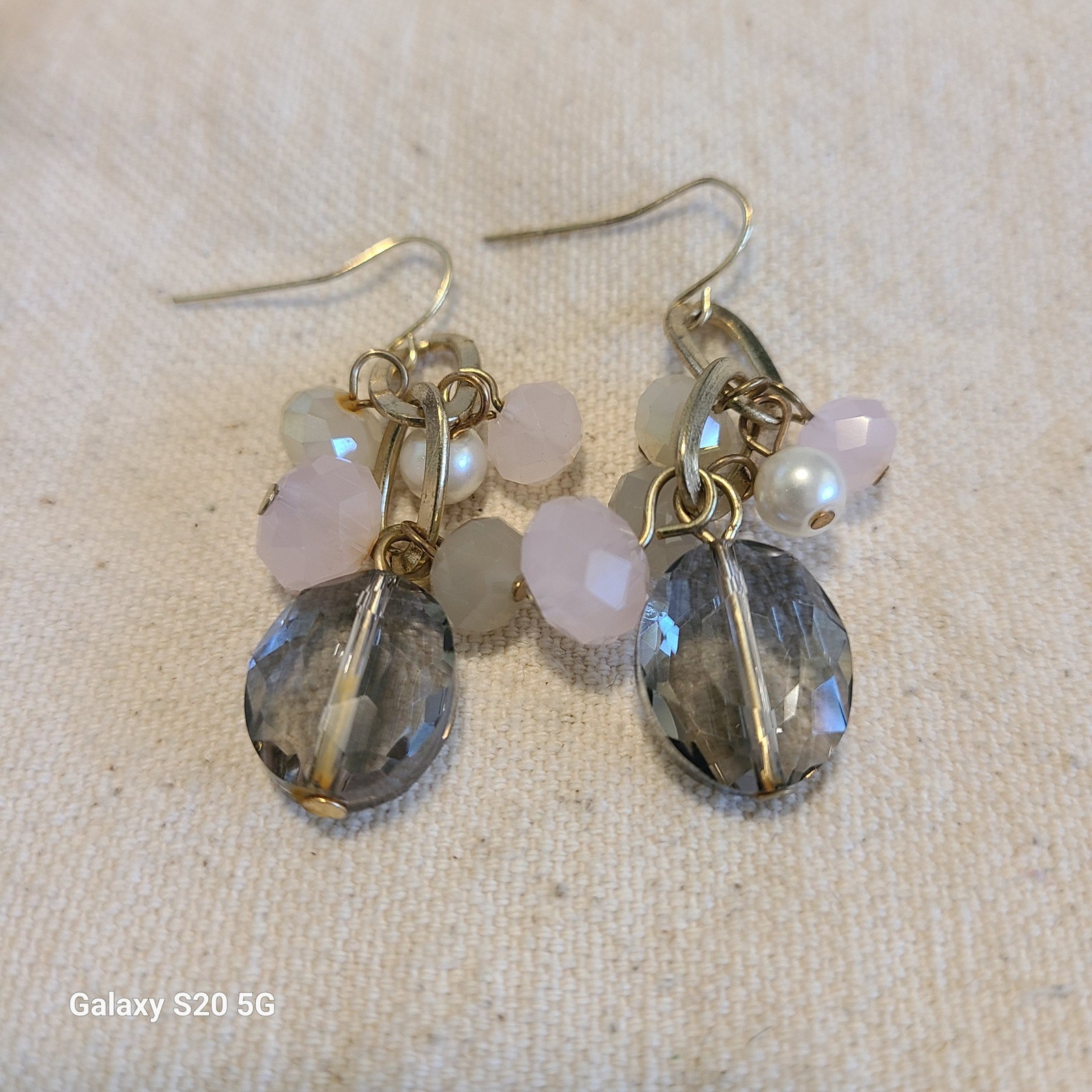 Beaded Dangle Earrings Pink Gray White Gold Tone Drop Earrings Women