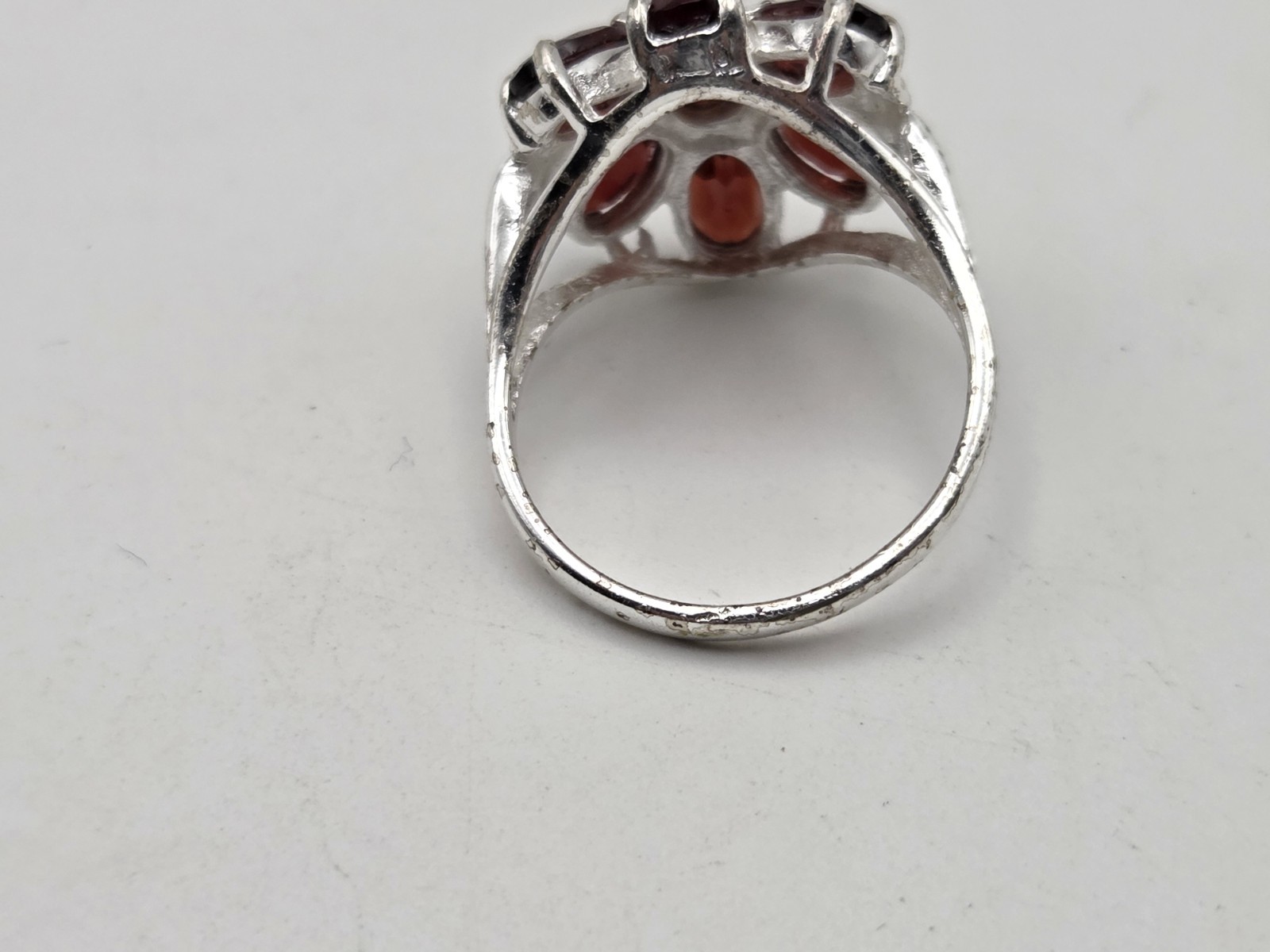 Sterling Silver Plated Garnet Flower Ring Size 7.25