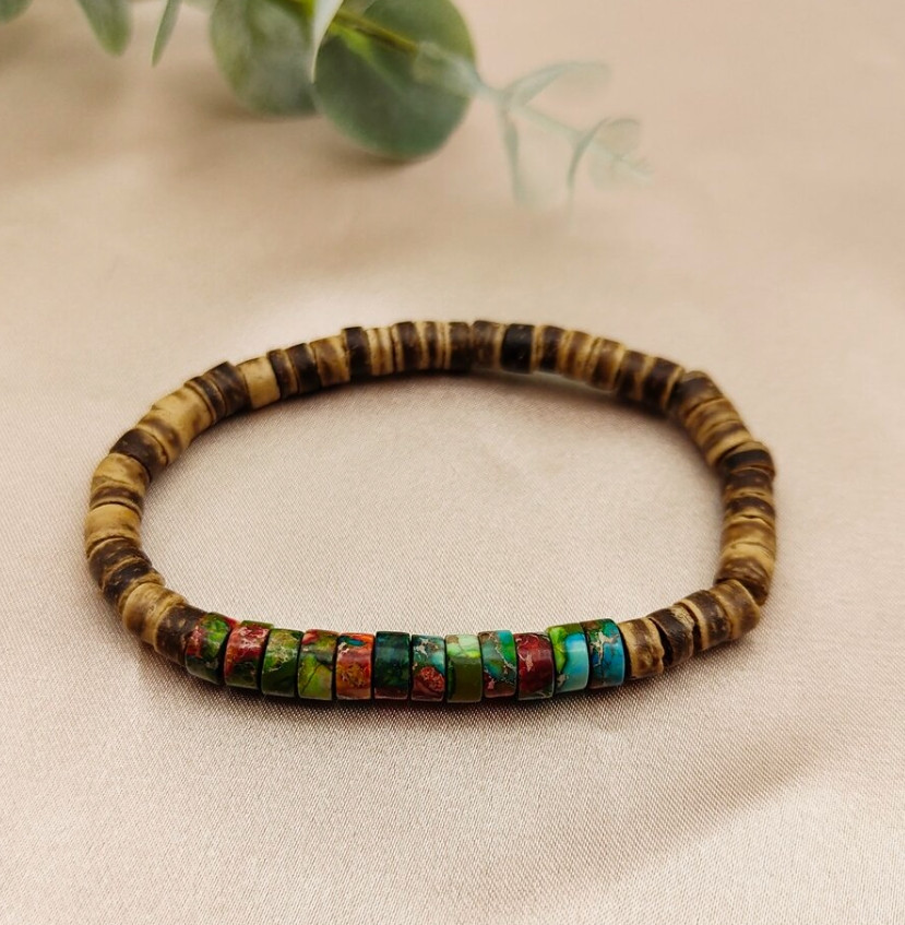 Vintage 6mm Beads Imperial Jasper Wood Healing Reiki Women Men Bracelet Gifts