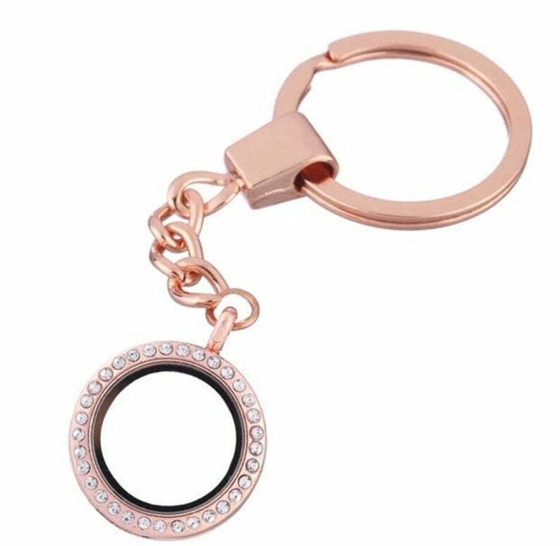 Memory Living Charm Round Glass Locket Key Chain Keyring