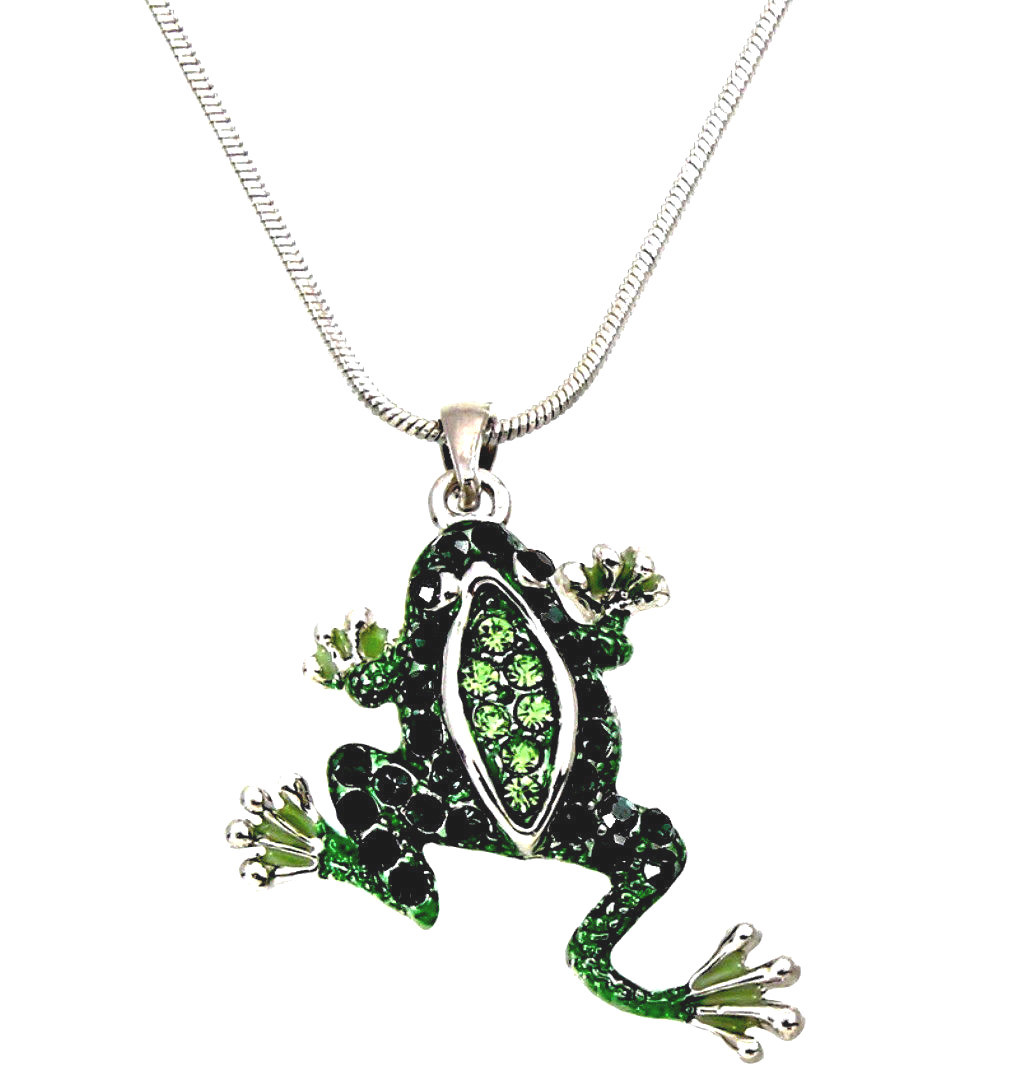 Silvertone Crystal Frog Charm Pendant Necklace 18″ Chain Fast Shipping