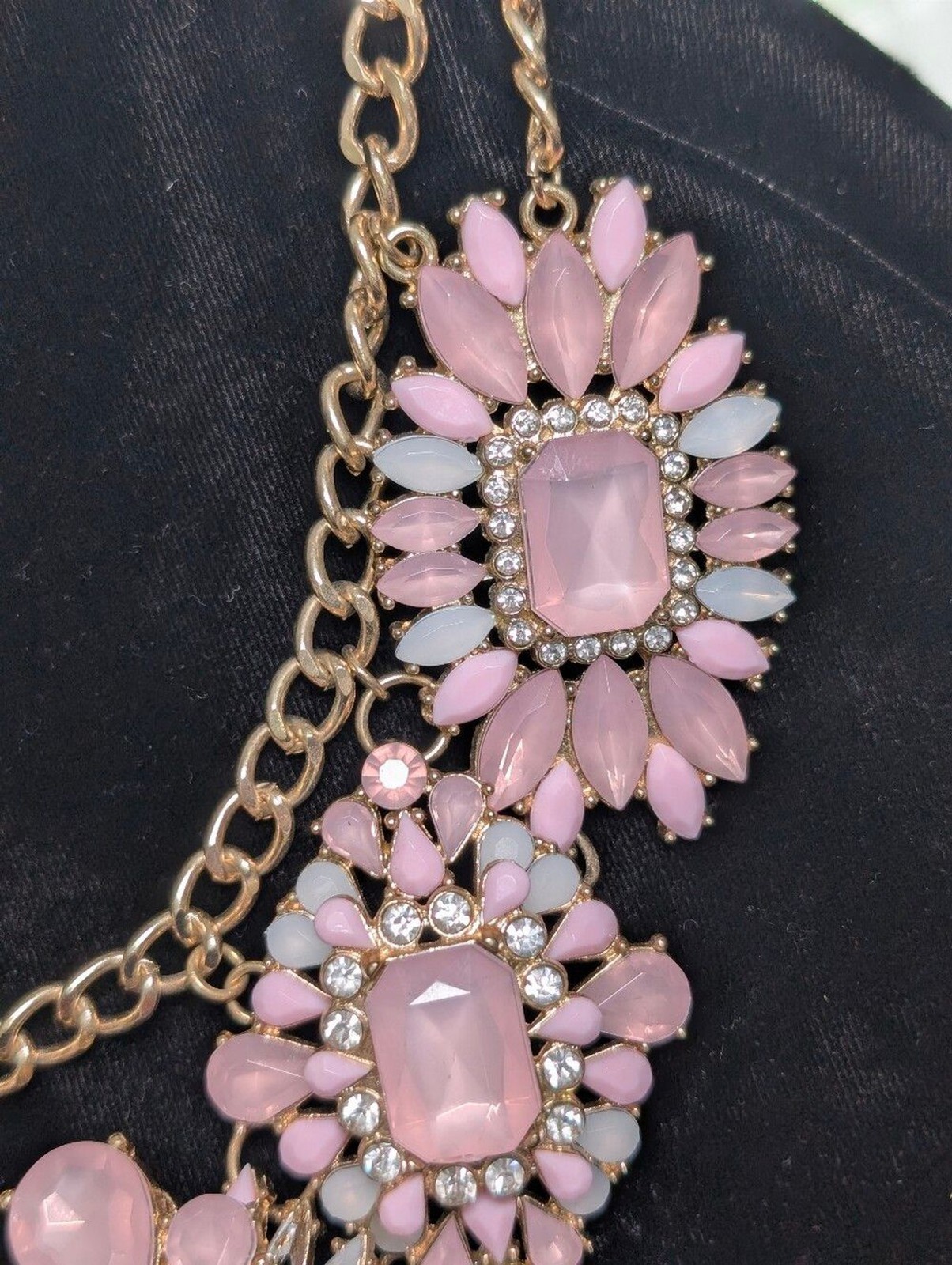 Pastel Rhinestone Statement Bib Necklace Romantic Coquette Glam Gold Feminine